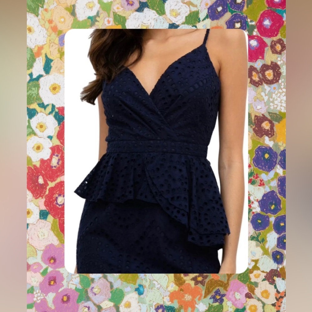 Yumi Kim small Navy Blue Lace Midi Open-Back Eyelet Dress NWT - Picture 2 of 5
